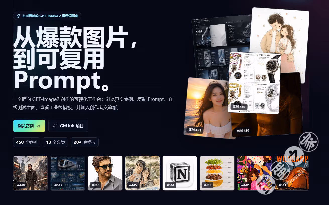 项目提供的在线可视化网站，可以浏览所有案例并直接复制提示词