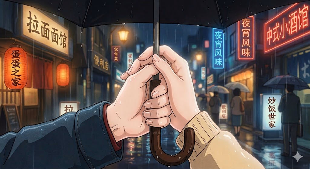 伞下相握的手